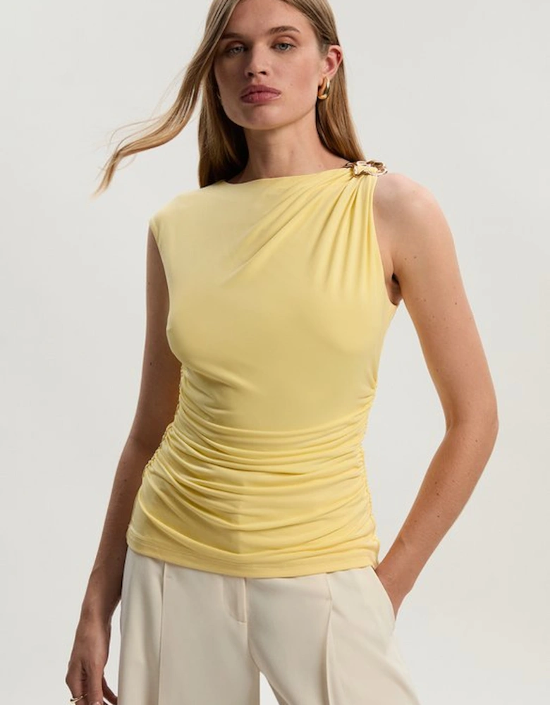 Drapey Crepe Trim Detail Ruched Top