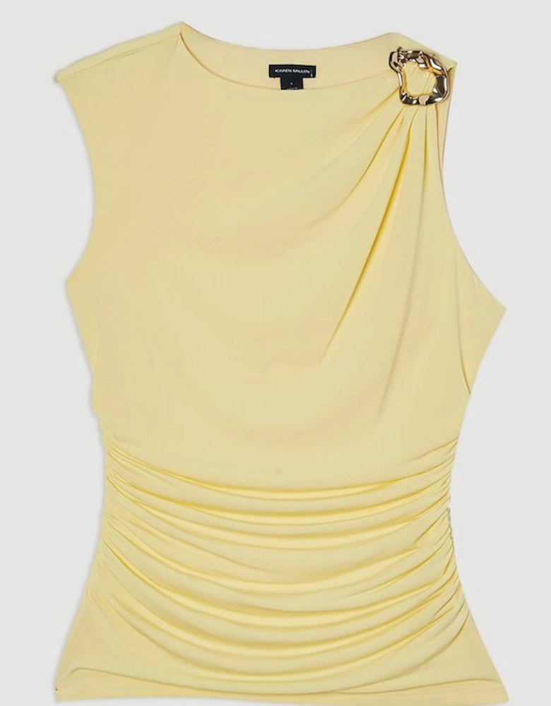 Drapey Crepe Trim Detail Ruched Top