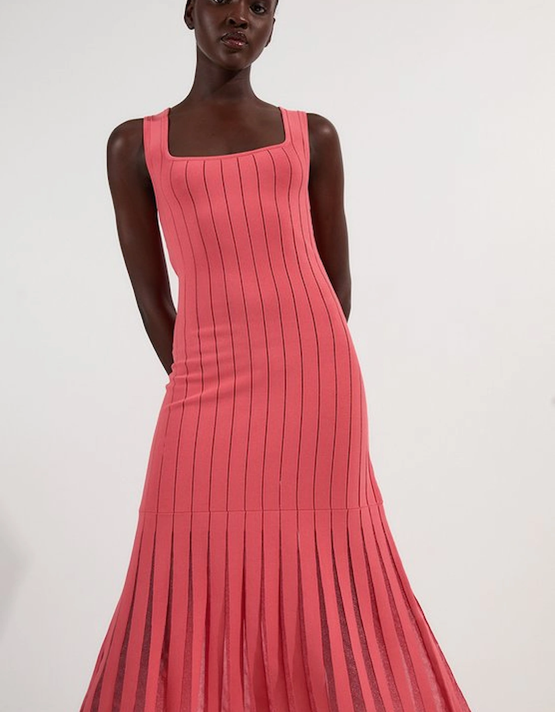 Compact Stretch Square Neck Knitted Flippy Dress, 5 of 4