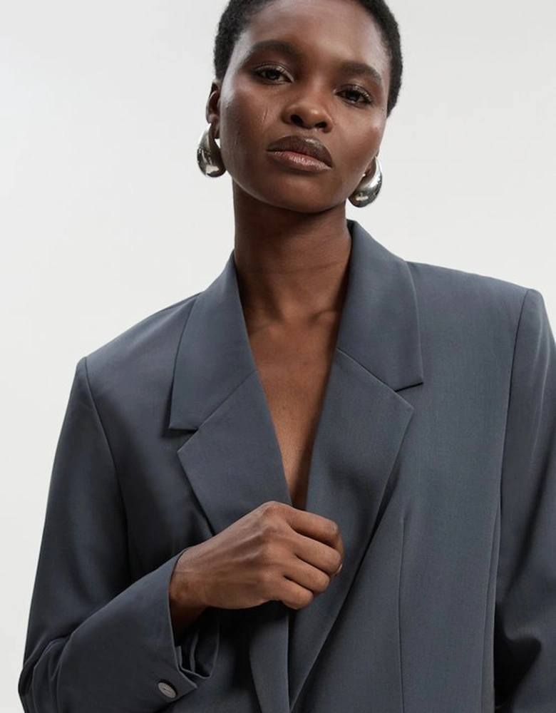 Tailored Twill Essential Single Breasted Oversized Blazer