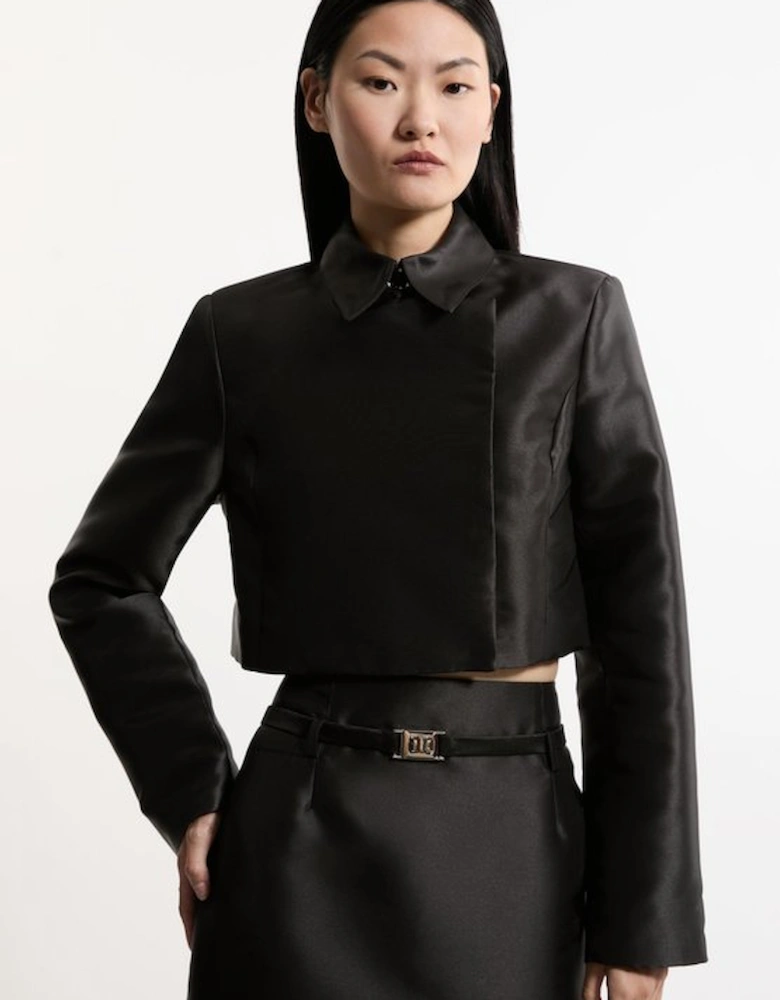 Satin Twill Cropped Wrap Tailored Jacket