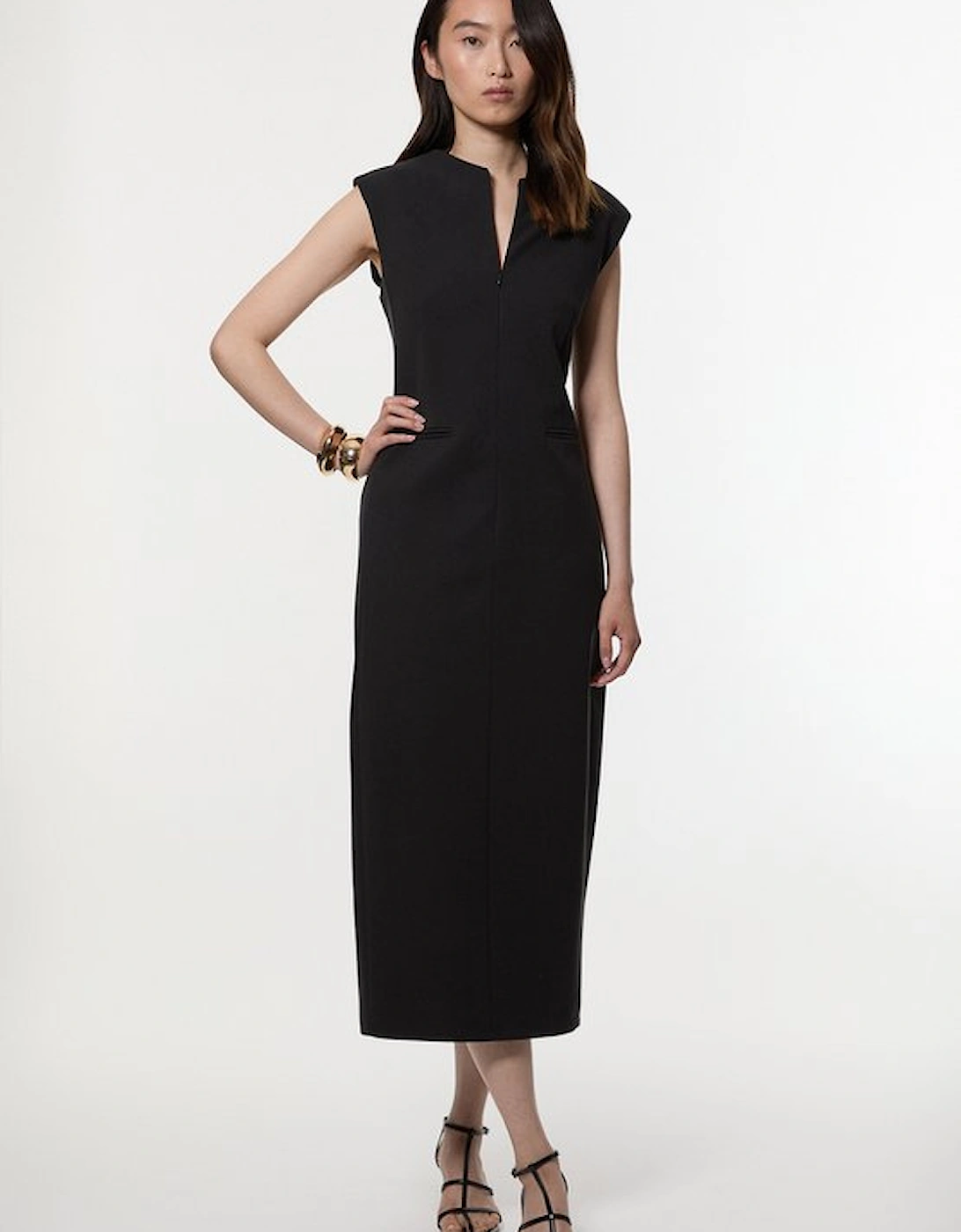 Compact Stretch Zip Through Tailored Pencil Midi Dress, 5 of 4