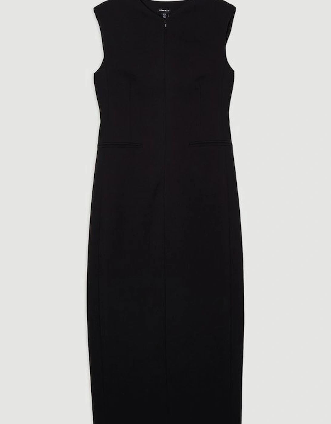 Compact Stretch Zip Through Tailored Pencil Midi Dress