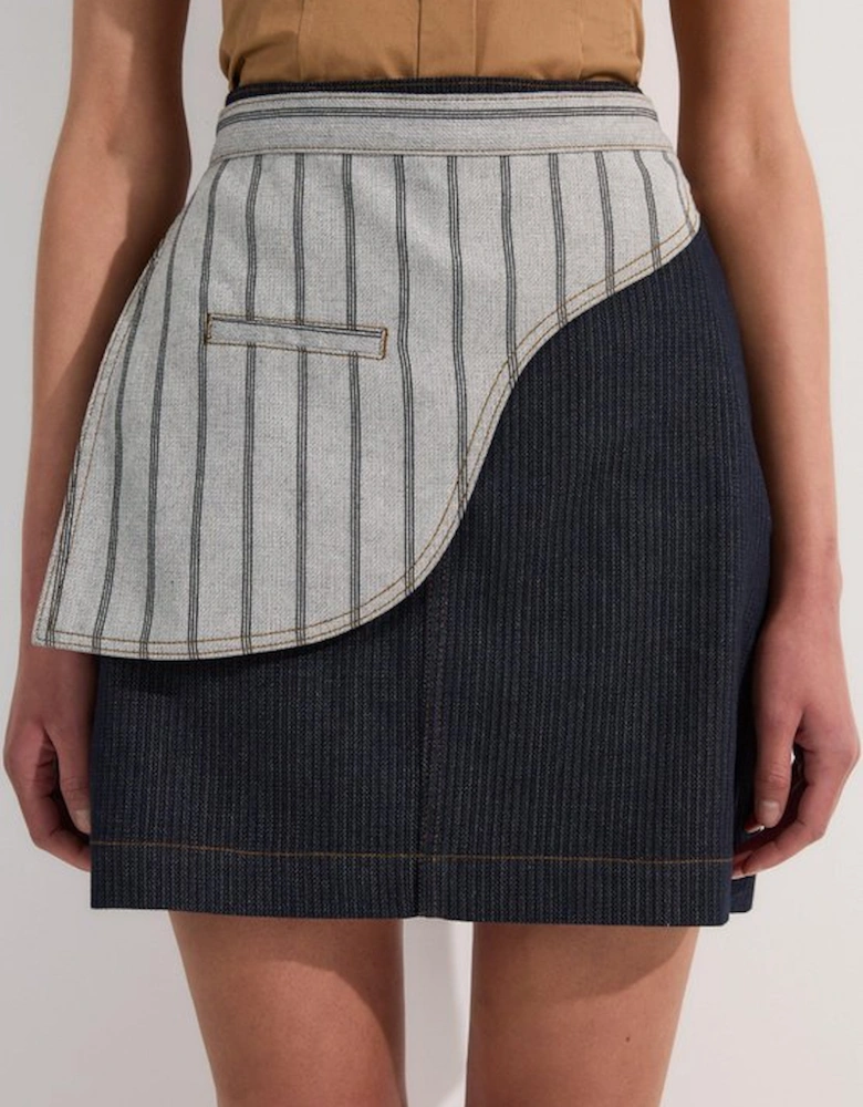 Stripe Denim Belt Detail Mini Skirt