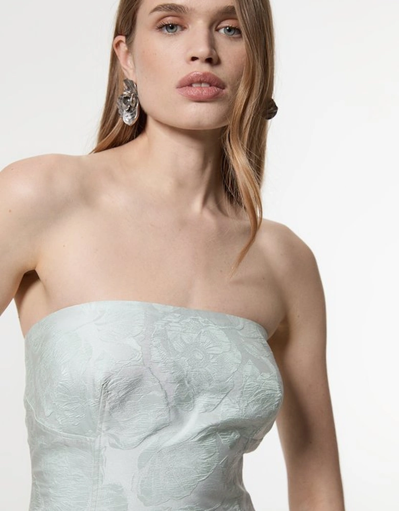 Texture Jacquard Crystal Embellished Strapless Mini Dress