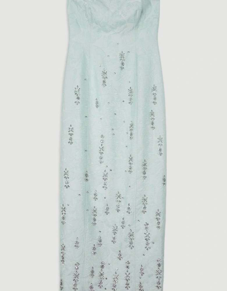 Texture Jacquard Crystal Embellished Strapless Mini Dress