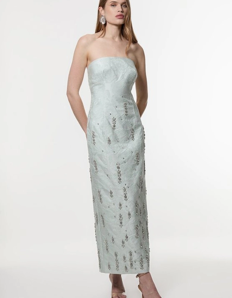 Texture Jacquard Crystal Embellished Strapless Mini Dress