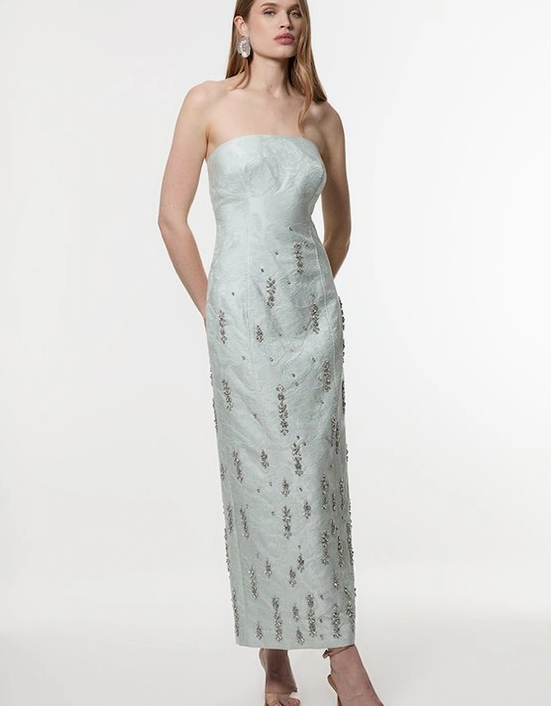 Texture Jacquard Crystal Embellished Strapless Mini Dress, 5 of 4