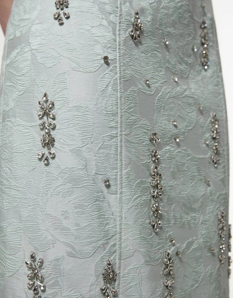 Texture Jacquard Crystal Embellished Strapless Mini Dress