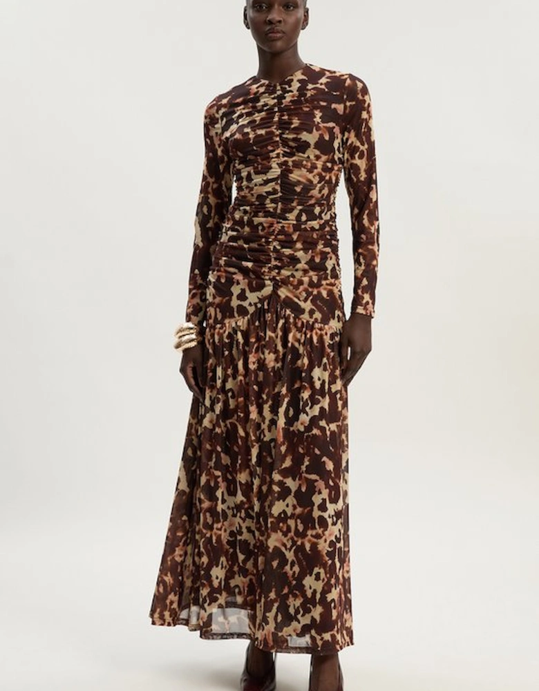 Leopard Print Mesh Maxi Dress