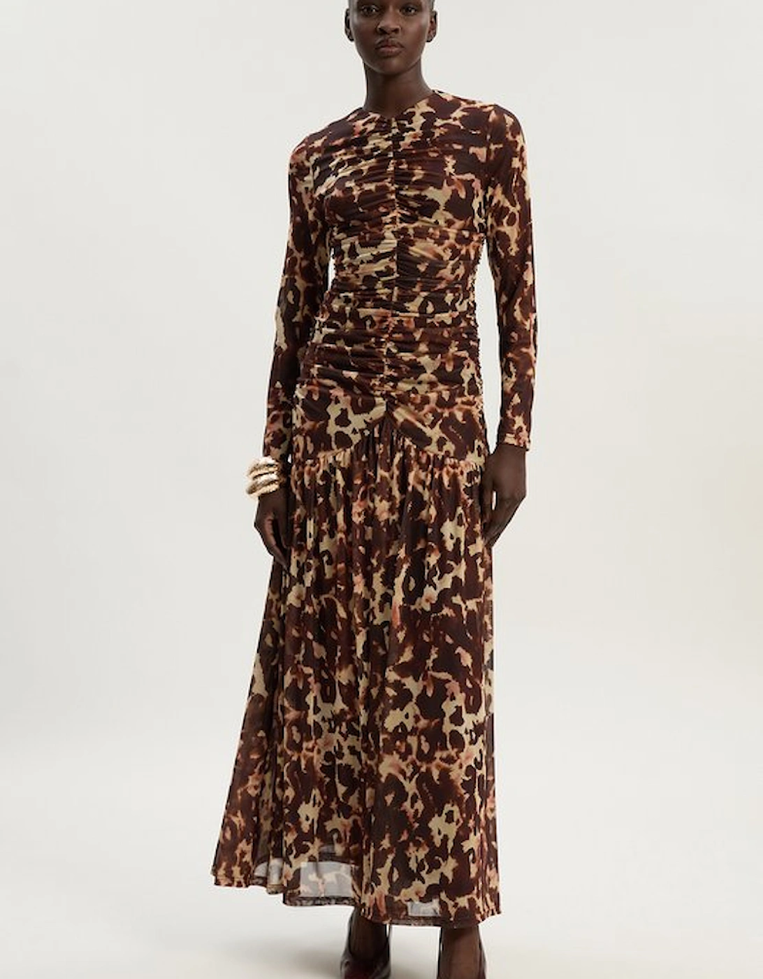 Leopard Print Mesh Maxi Dress