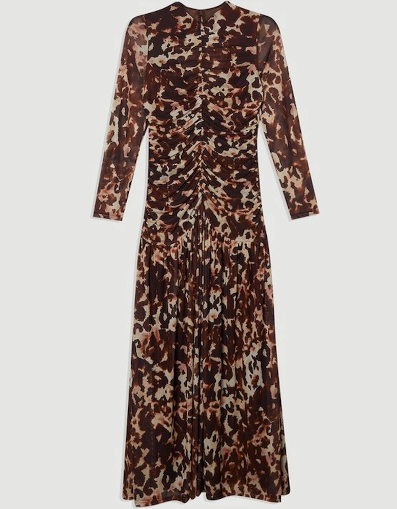 Leopard Print Mesh Maxi Dress