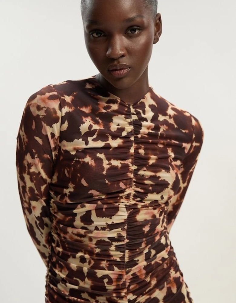 Leopard Print Mesh Maxi Dress