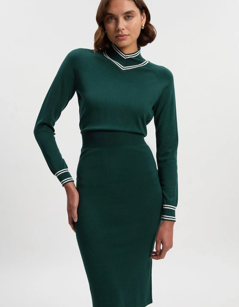 Viscose Blend High Neck Knit Mini Dress