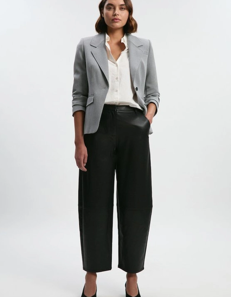 Petite Faux Leather Barrel Leg Trouser