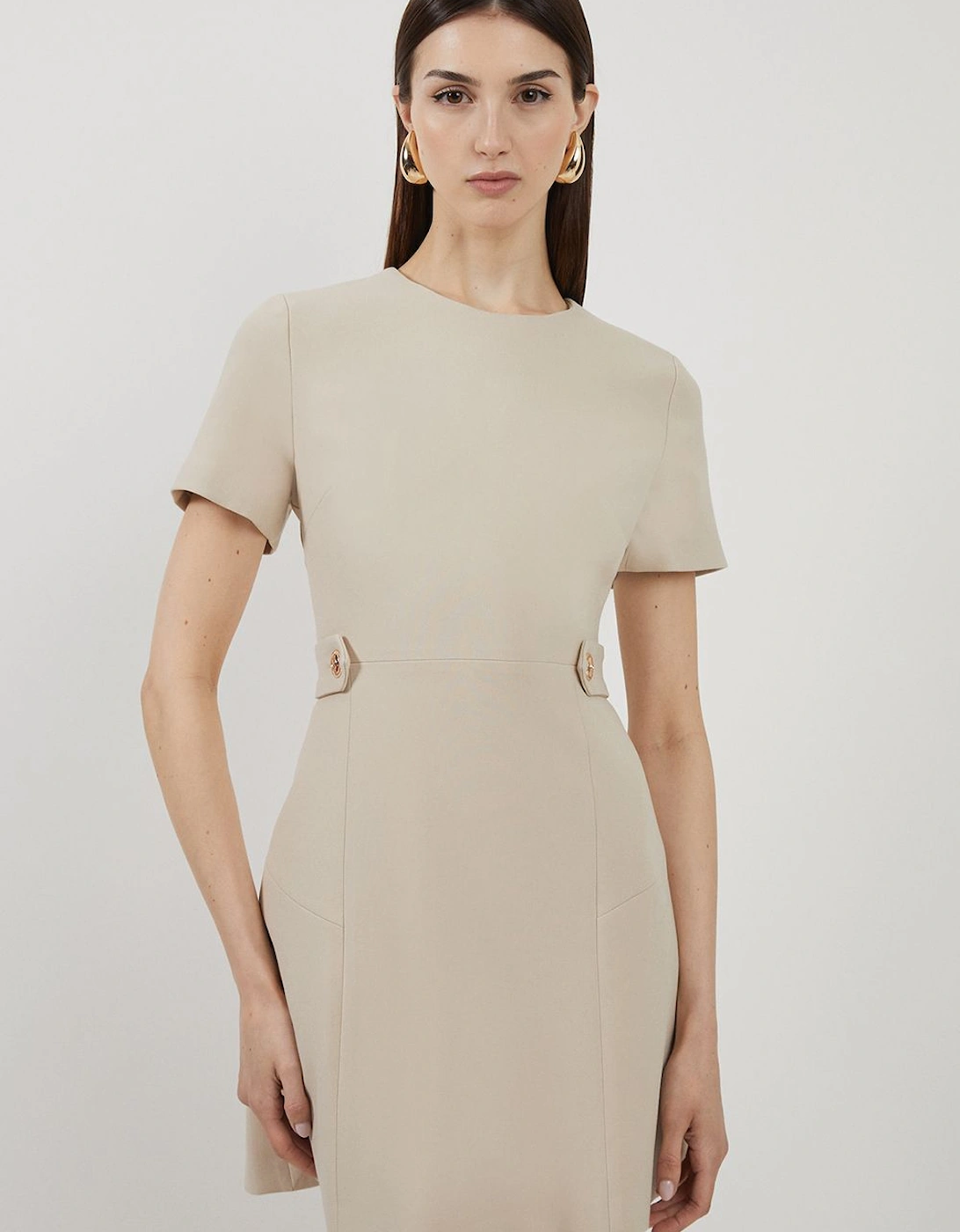 Petite Compact Stretch Waist Tab Detail Tailored Mini Dress, 2 of 1