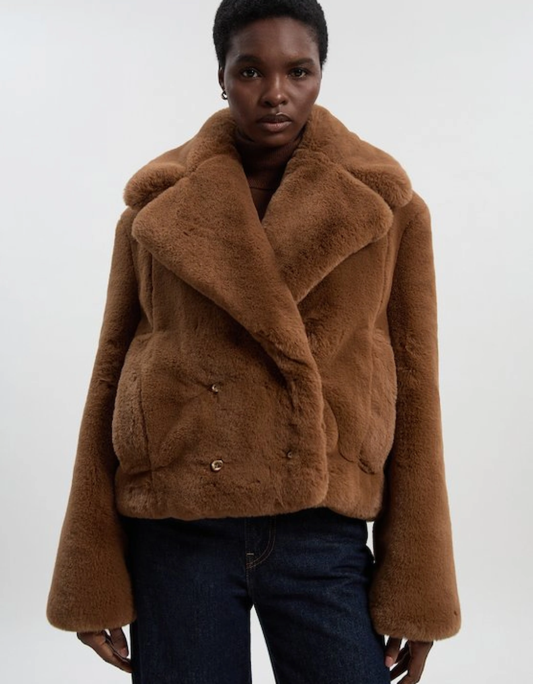 Faux Fur Buttoned Short Coat, 4 of 3