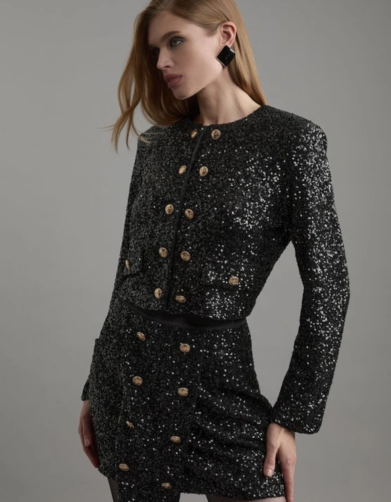 Petite Sequin Tailored Wrap Over Mini Skirt