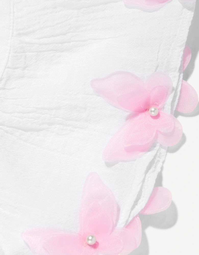 Girls Cotton Butterfly Dress in White