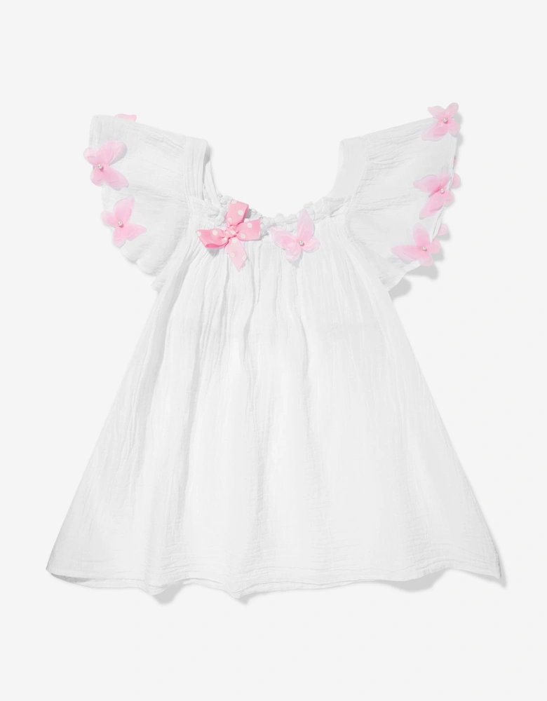 Girls Cotton Butterfly Dress in White
