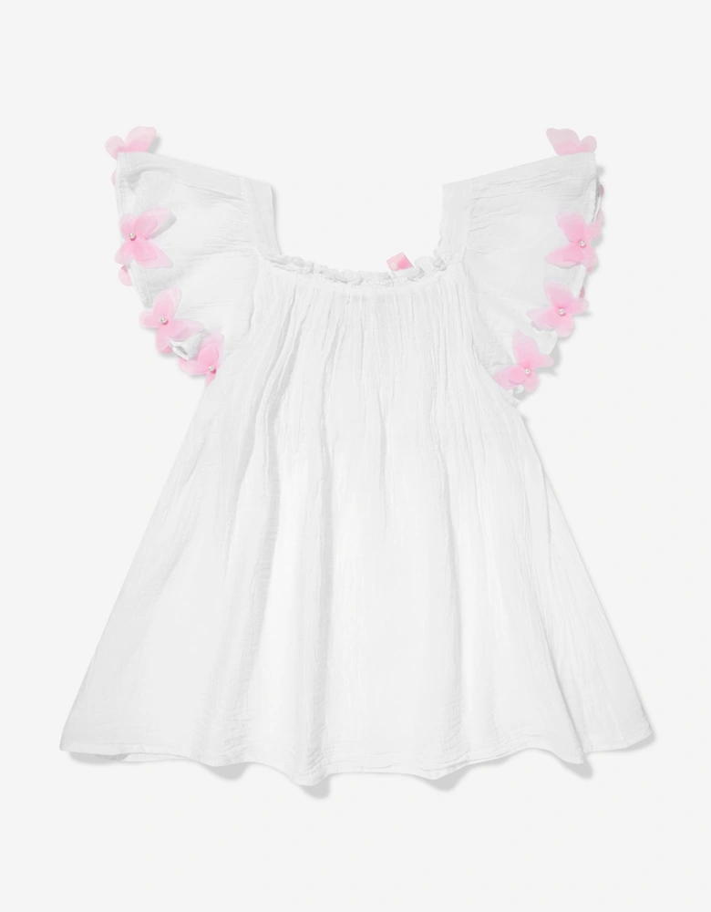 Girls Cotton Butterfly Dress in White