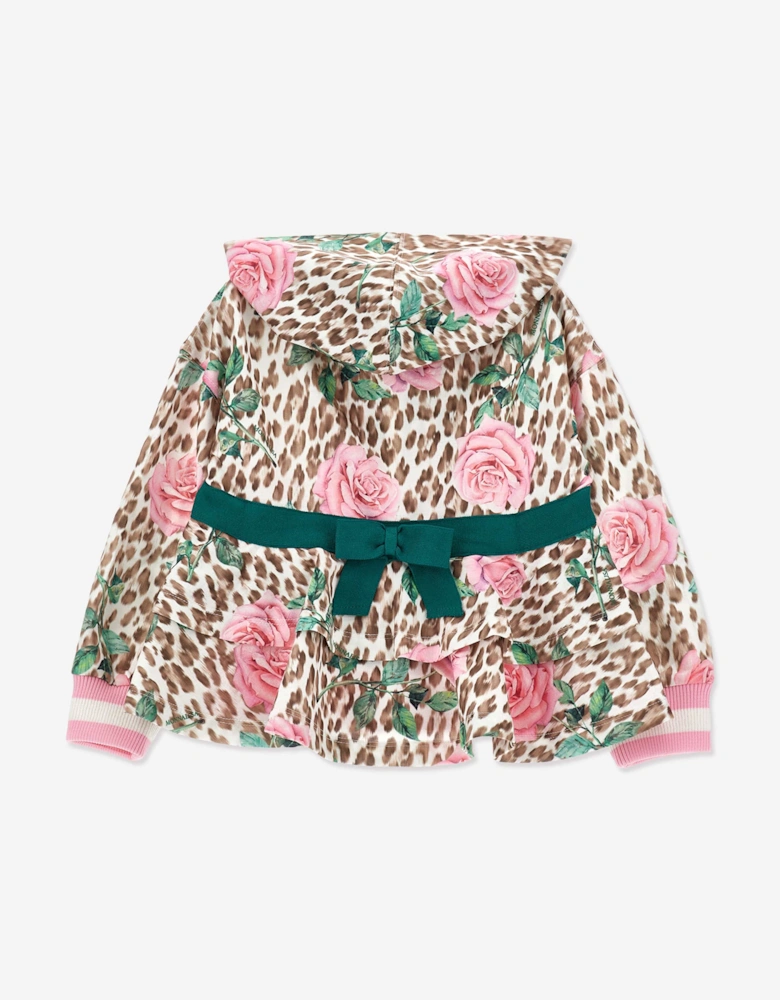 Girls Leopard and Rose Zip Up Top in Multicolour