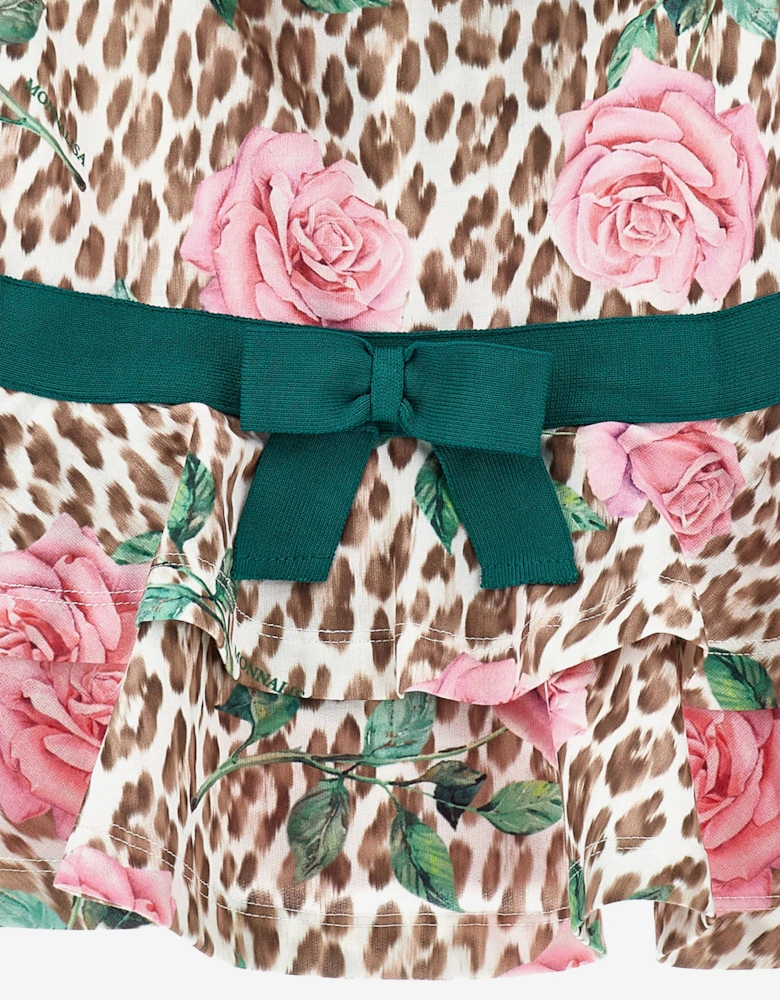 Girls Leopard and Rose Zip Up Top in Multicolour