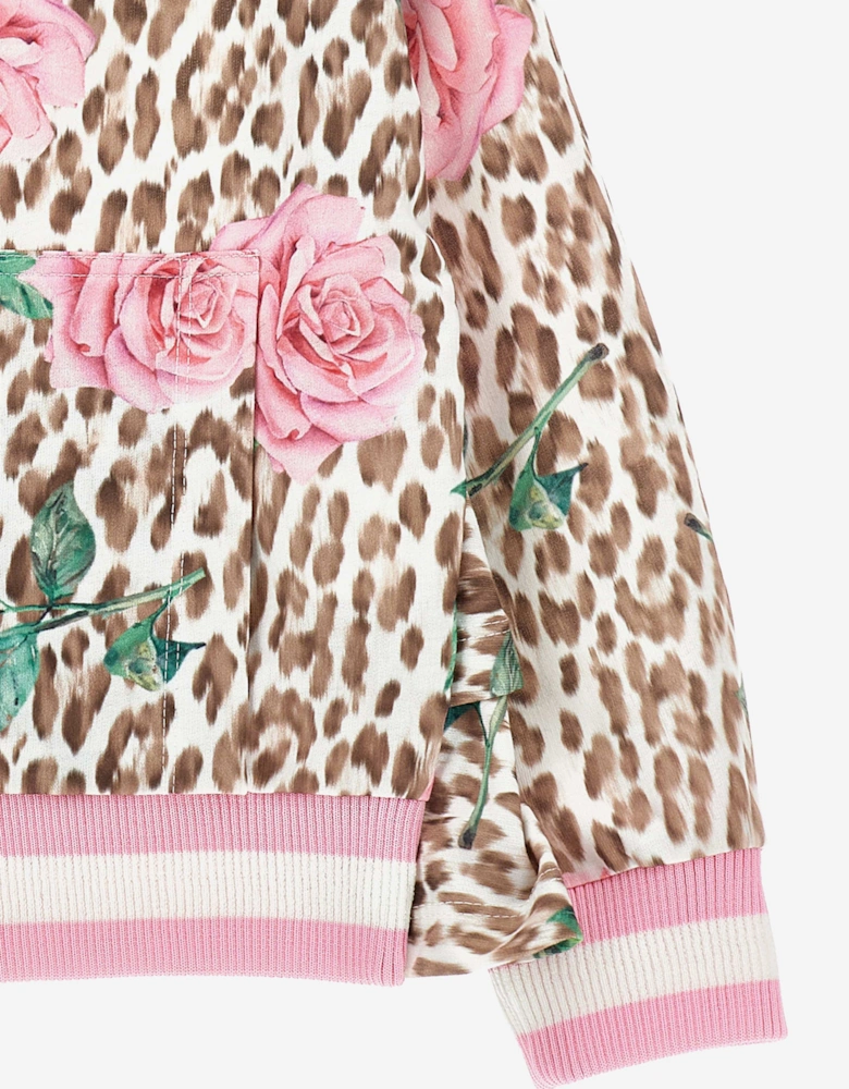 Girls Leopard and Rose Zip Up Top in Multicolour
