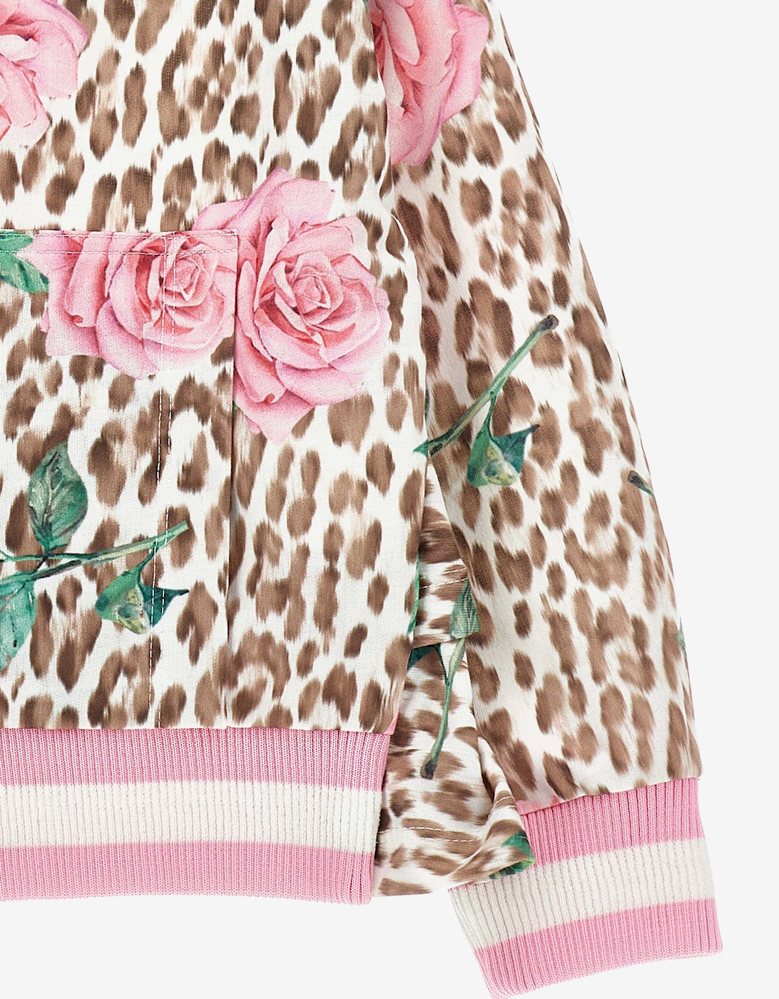Girls Leopard and Rose Zip Up Top in Multicolour