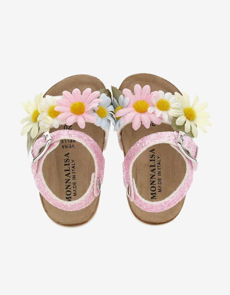 Girls Daisy Glitter Sandals in Pink