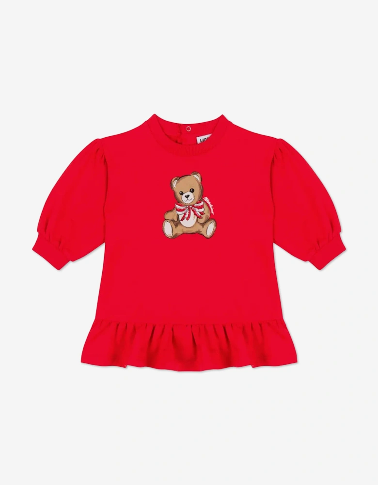 Baby Girls Teddy Bear Sweater Dress in Red