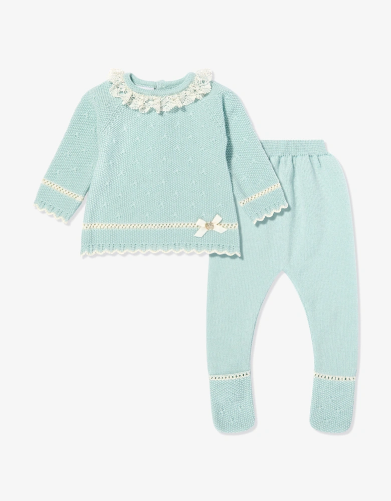 Baby Girls Knitted 2 Piece Babygrow Set in Green