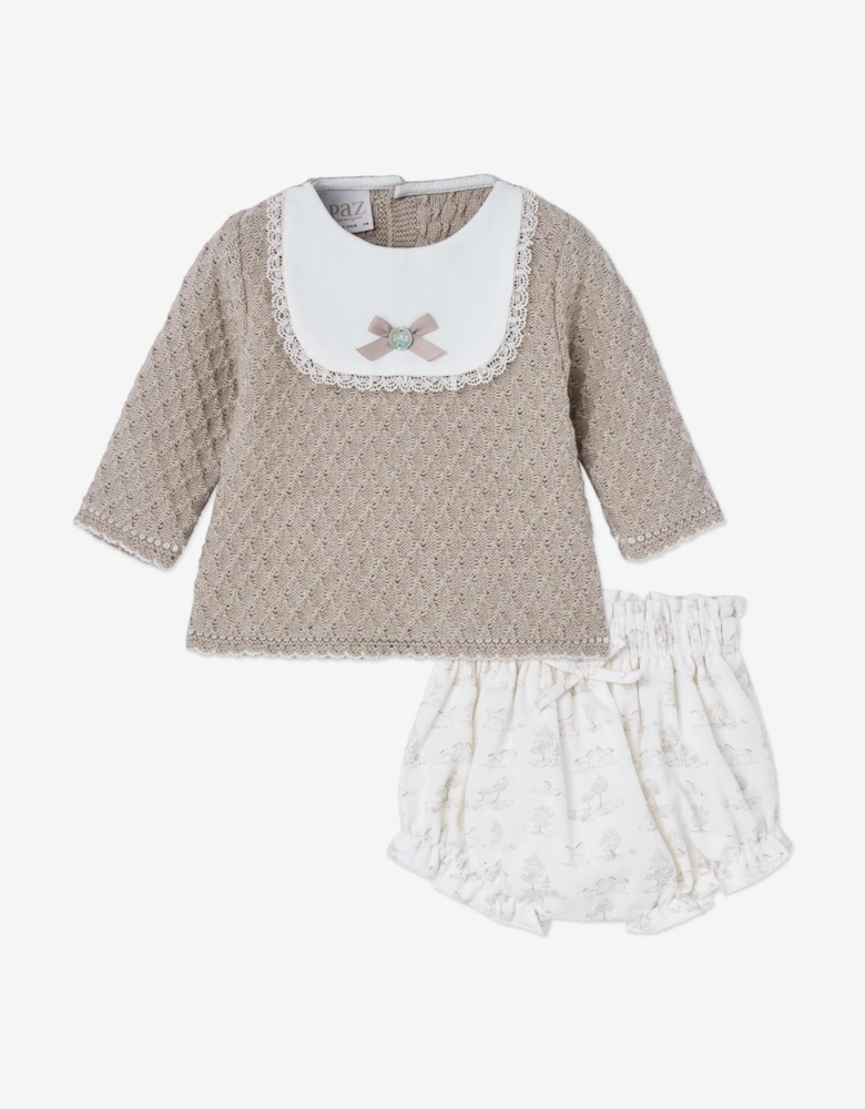 Baby Girls Knitted Jumper and Bloomers Set in Beige