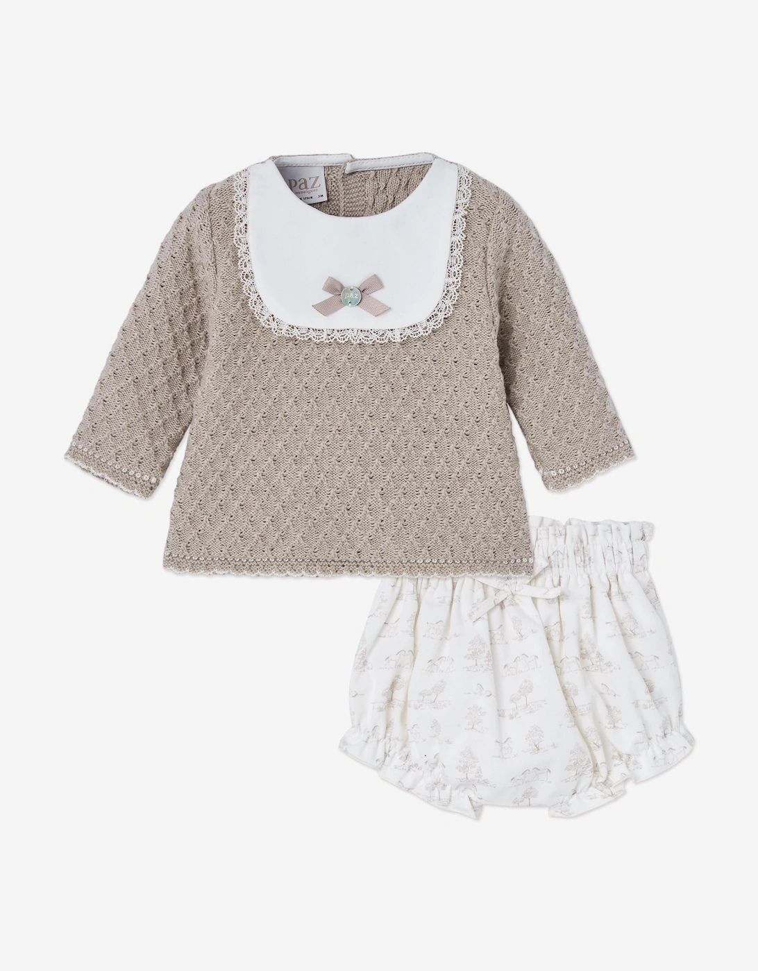 Baby Girls Knitted Jumper and Bloomers Set in Beige, 5 of 4
