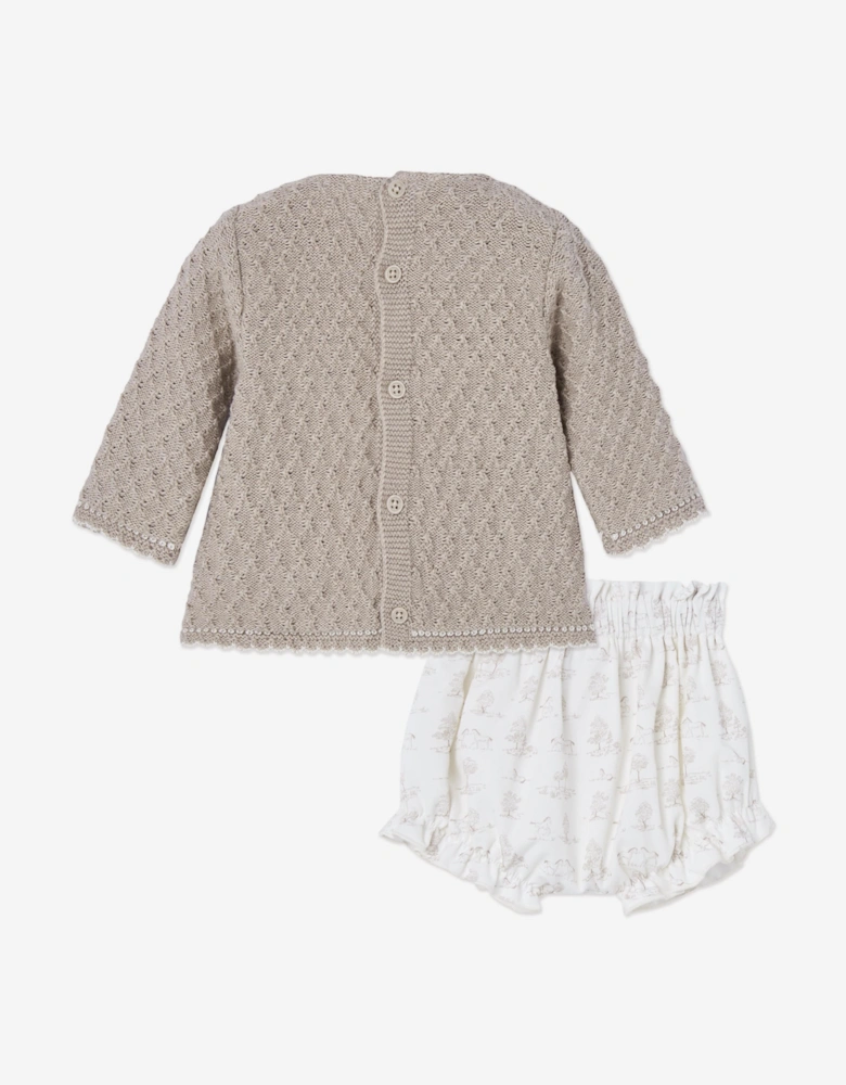 Baby Girls Knitted Jumper and Bloomers Set in Beige