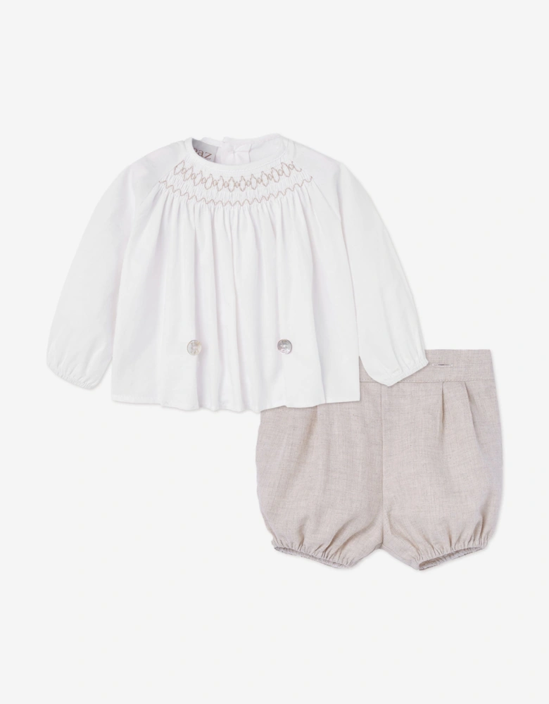 Baby Blouse and Short Set in Beige