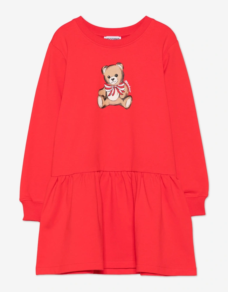 Girls Teddy Bear Sweater Dress in Red