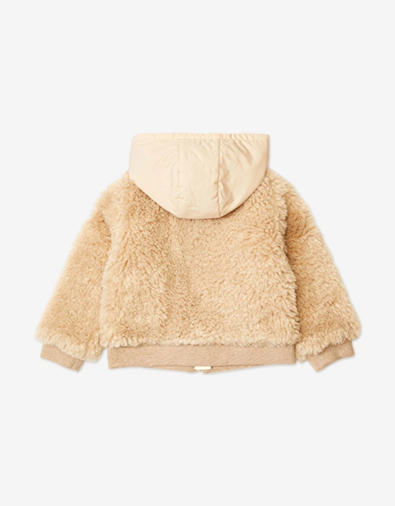 Enfant Girls Teddy Fleece Zip Up Cardigan in Beige