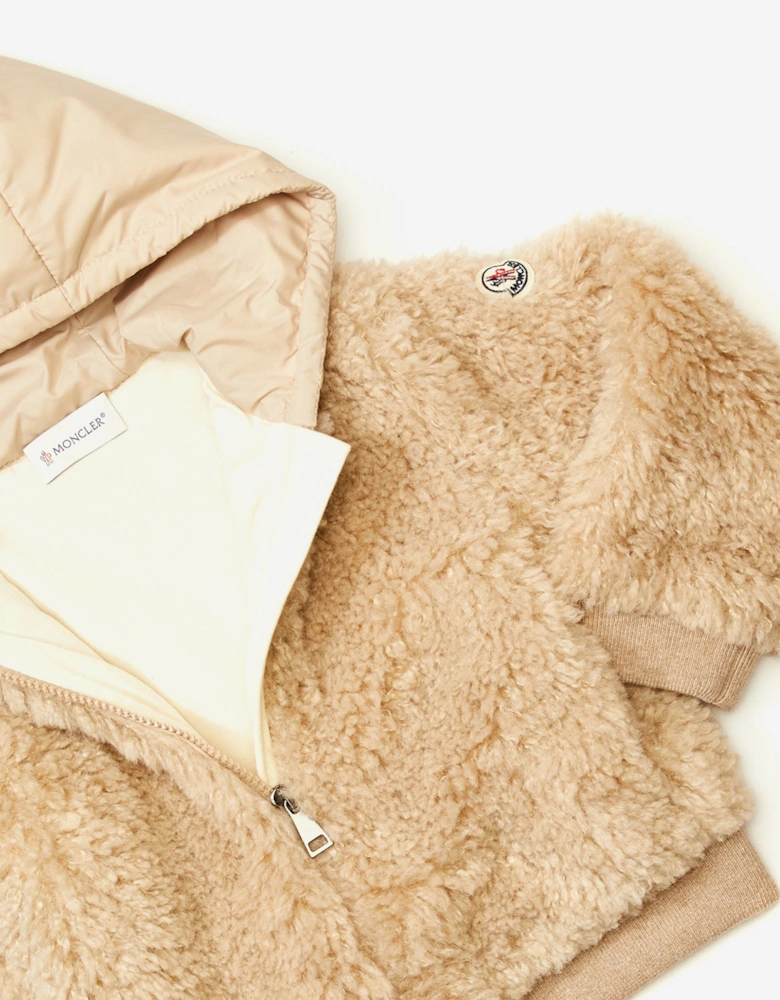 Enfant Girls Teddy Fleece Zip Up Cardigan in Beige