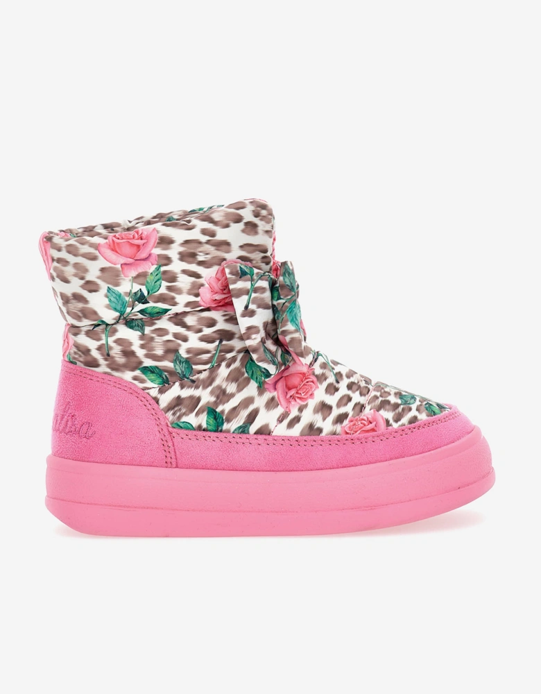 Girls Leopard and Rose Snow Boots in Pink