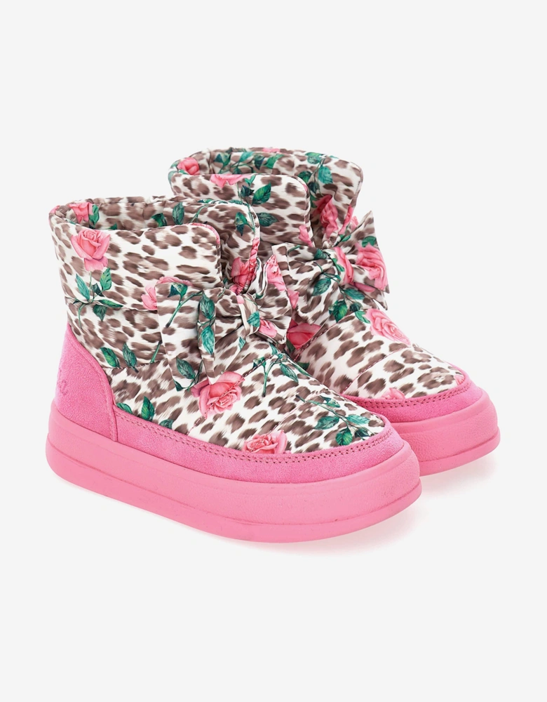 Girls Leopard and Rose Snow Boots in Pink