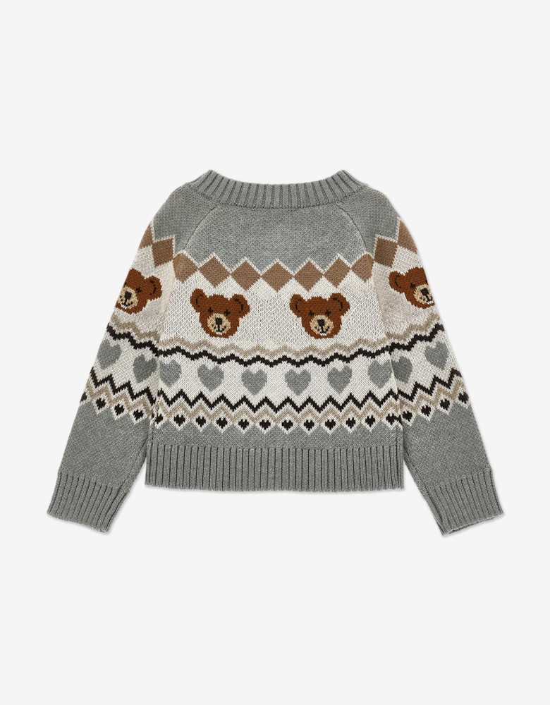 Girls Teddy Bear Knitted Cardigan in Grey
