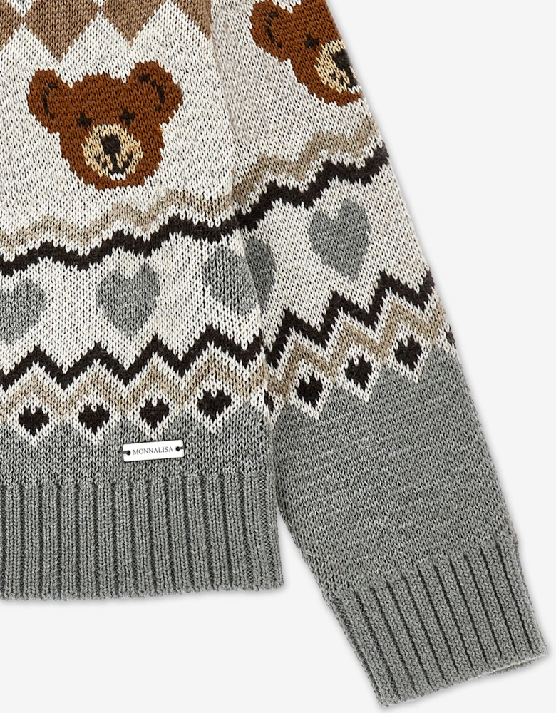 Girls Teddy Bear Knitted Cardigan in Grey