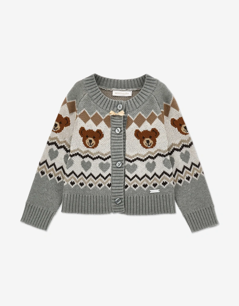 Girls Teddy Bear Knitted Cardigan in Grey