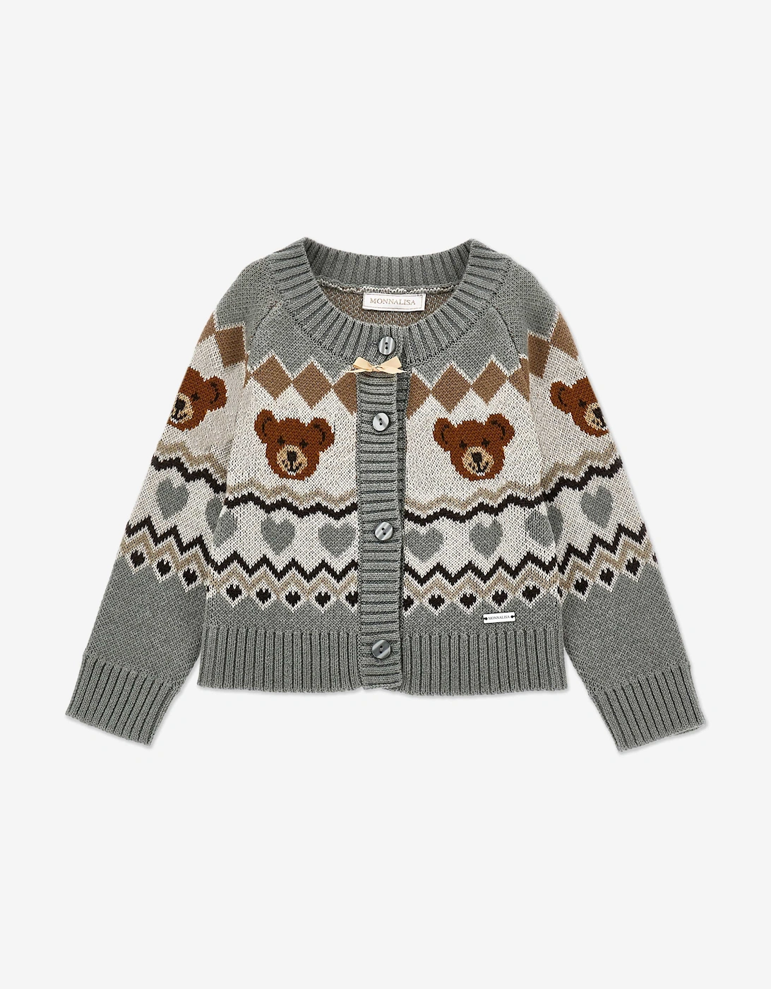 Girls Teddy Bear Knitted Cardigan in Grey, 5 of 4