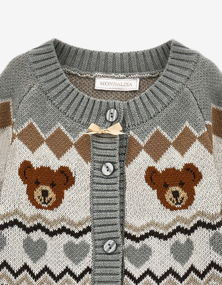 Girls Teddy Bear Knitted Cardigan in Grey