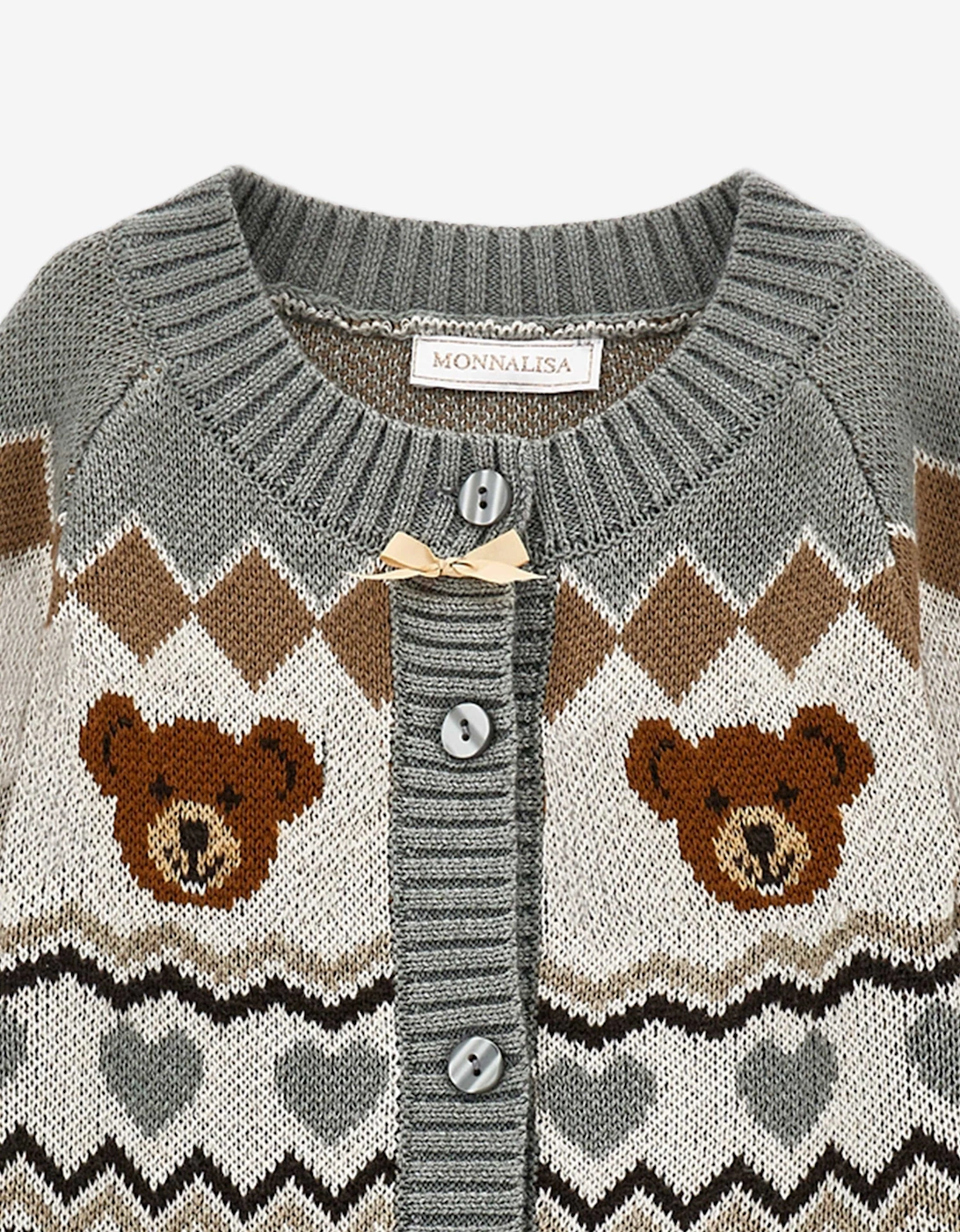 Girls Teddy Bear Knitted Cardigan in Grey