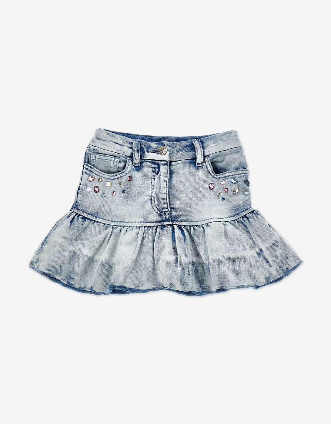 Girls Bleached Denim Stitch Skirt in Blue, 5 of 4
