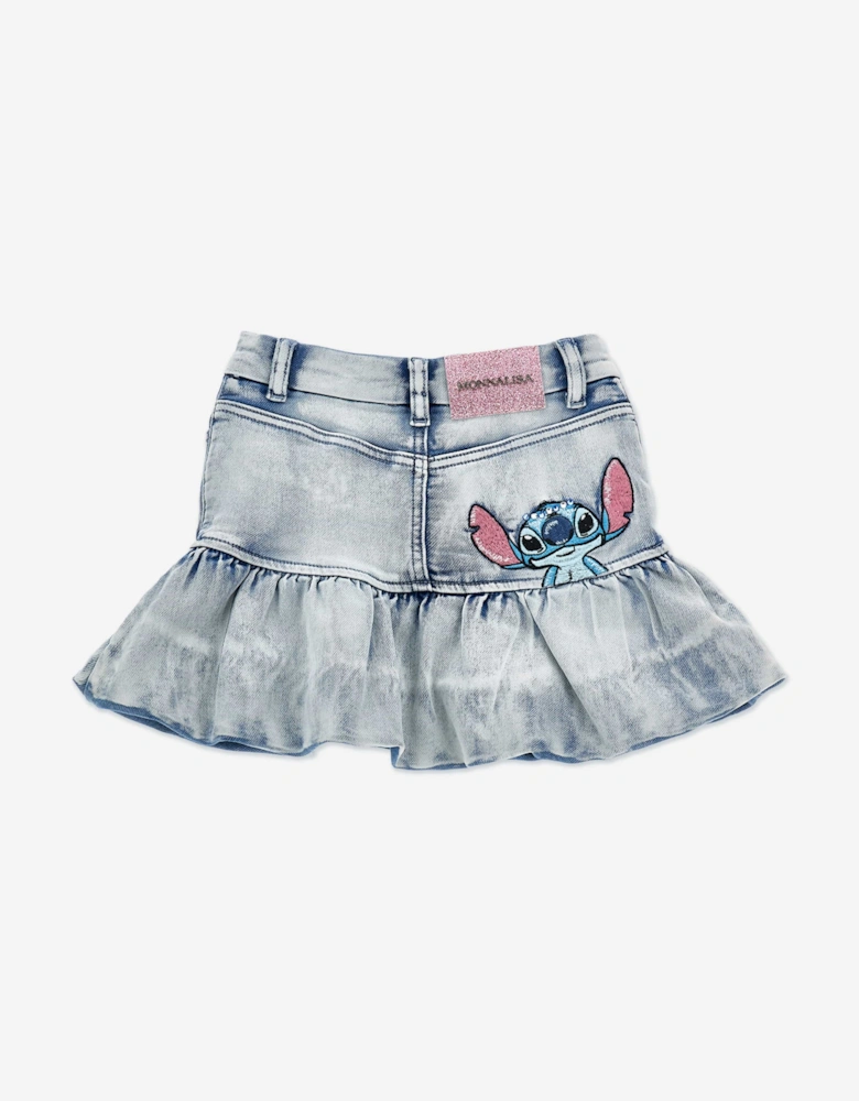 Girls Bleached Denim Stitch Skirt in Blue