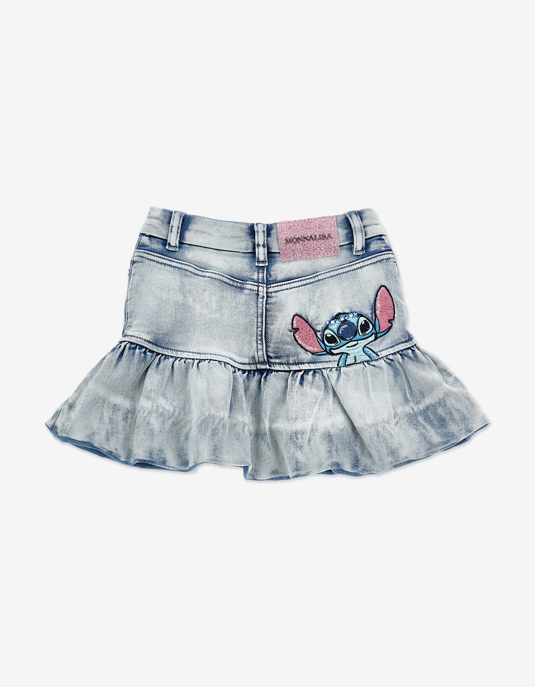 Girls Bleached Denim Stitch Skirt in Blue